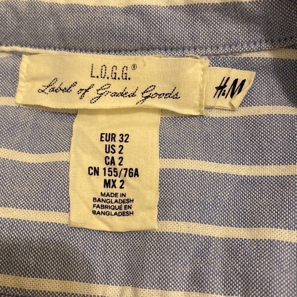 H&M blue and white striped button down shirt . Size 2 - Picture 4 of 9